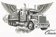 18 wheeler semi truck tattoo design idea