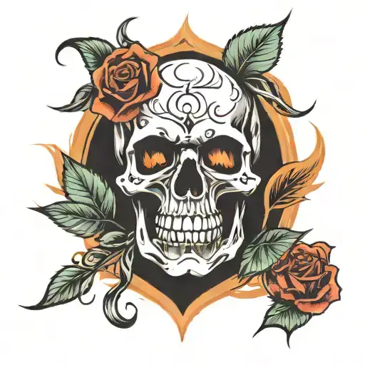 skull and rose and on fire  tattoo design idea