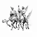 greek statues of two men riding winged horses tattoo design idea