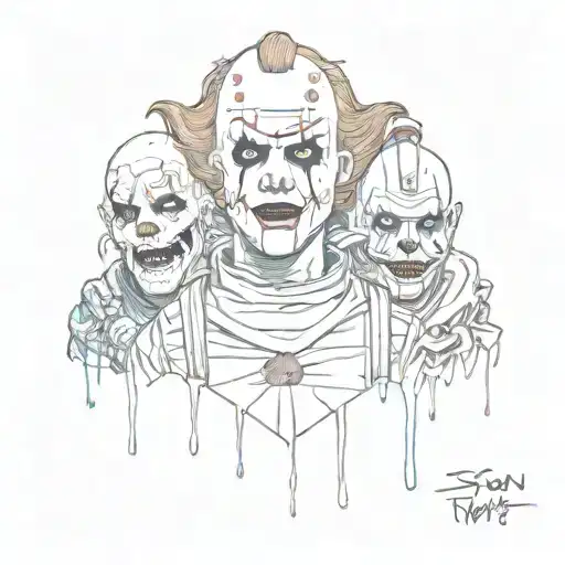jason Voorhees,freddy kruger,pennywise,Michael Meyers death horror cute tattoo design idea