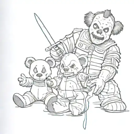 jason Voorhees freddy kruger pennywise Michael myers teddy bear death horror tattoo design idea