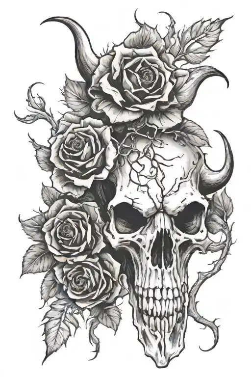 bull skull and Roses / Thorns tattoo design idea