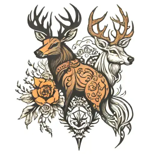 Nordic deer, crow and wolf tattoo design idea