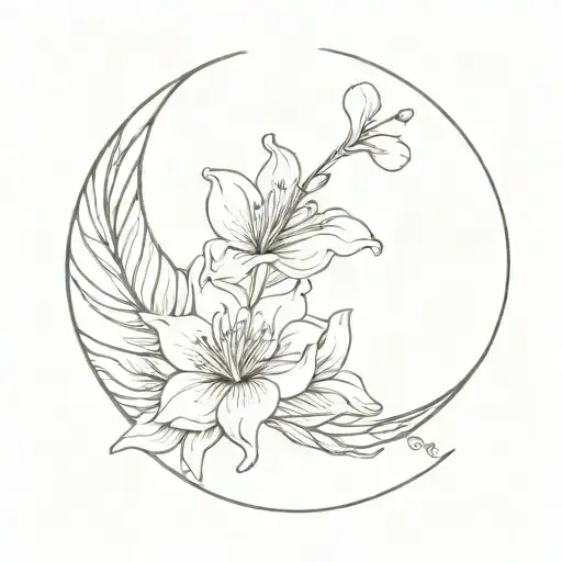 crescent moon with two alstroemeria flower blooming tattoo design idea