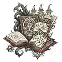 gothic magic book  tattoo design idea