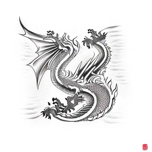 Dragon, phoenix, swan,  tattoo design idea