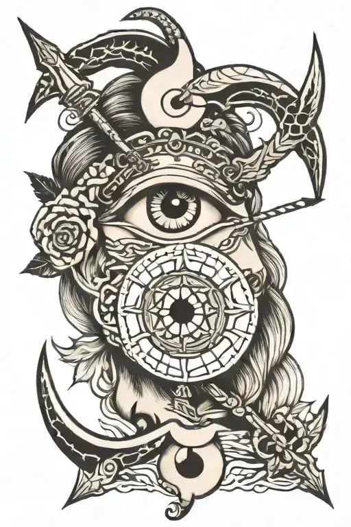 shiva third eye, anchor and arrow tattoo design idea