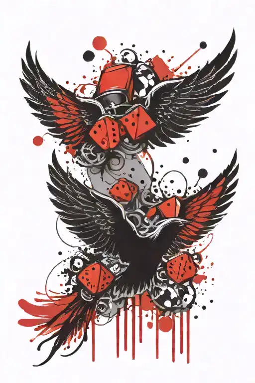 wings and dices with banner tattoo design idea