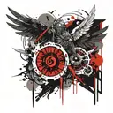 sword dice wings banner tattoo design idea