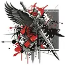 sword dice wings banner tattoo design idea