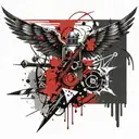 sword dice wings banner tattoo design idea