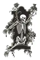 gravestone with a skeleton coming out of the grave tattoo design idea