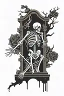 gravestone with a skeleton coming out of the grave tattoo design idea