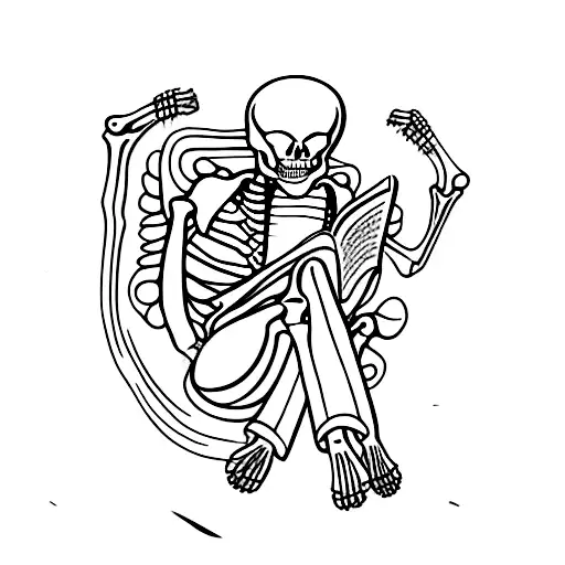 Skeleton sitting with his knees up reading a book against atree tattoo design idea