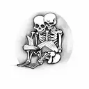 Skeleton sitting with his knees up reading a book against atree tattoo design idea