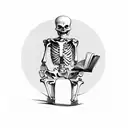 Skeleton sitting with his knees up reading a book against atree tattoo design idea