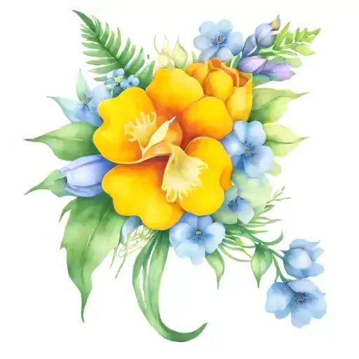 birth flower bouquet tattoo design featuring February July August September  tattoo design idea