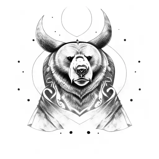 Viking woman with bear head tattoo design idea