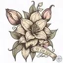 tulip,lily, and rose spine tattoo with the words "to live is to love" in cursive  tattoo design idea
