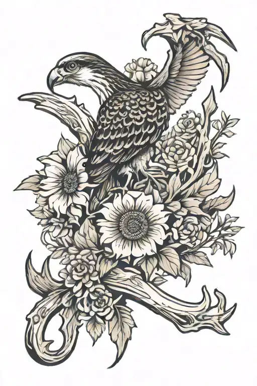 mountain flower antler osprey western tattoo design idea