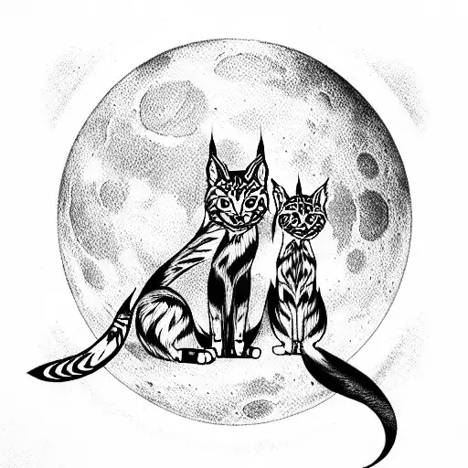 moon and lynx tattoo design idea