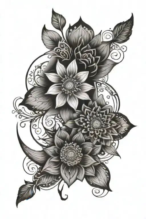 flower mandala moon merging together tattoo design idea