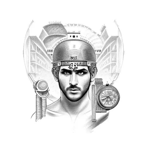 I want a greek god with the coliseum and a stopwatch that is on the numbers 777 tattoo design idea