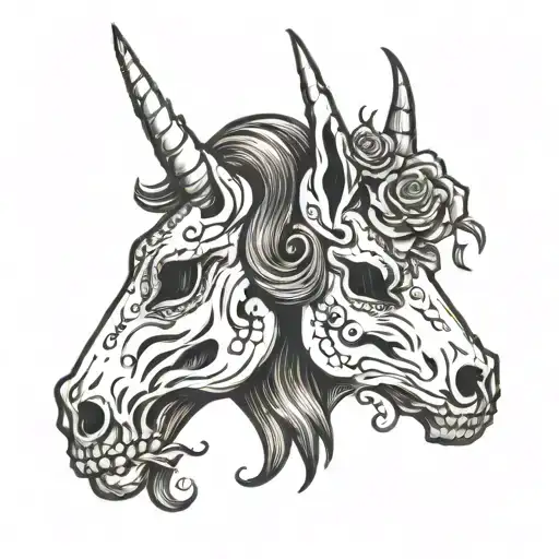 unicorn skull face tattoo design idea