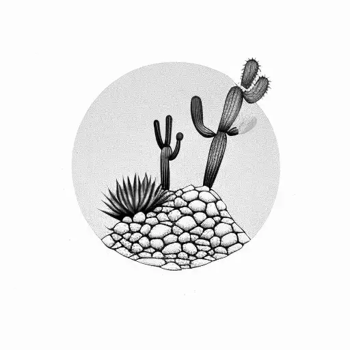 Desert with a lone cactus and tumbleweed tattoo design idea