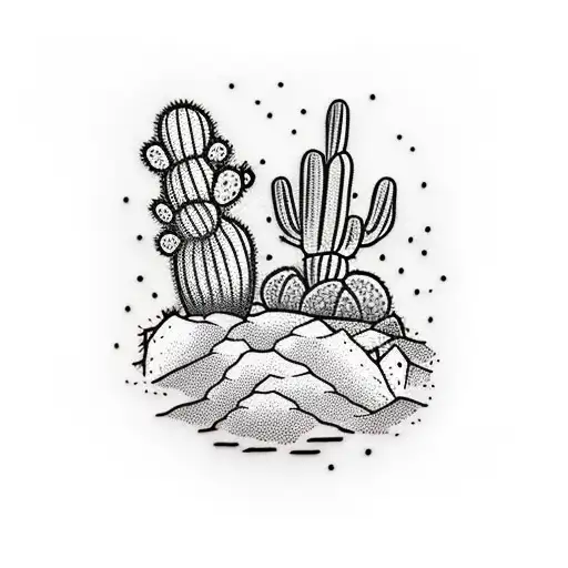 Desert with a lone cactus and tumbleweed tattoo design idea