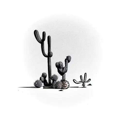 Desert with a lone cactus and tumbleweed tattoo design idea