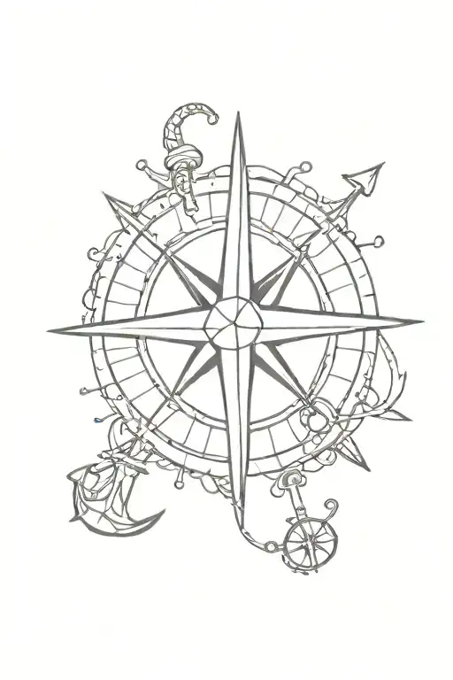 anchor and compass rose tattoo design idea