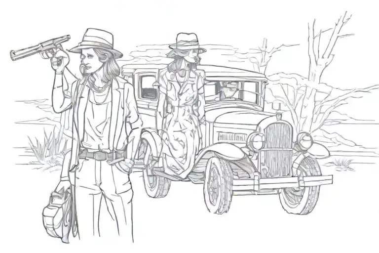 bonnie and clyde, black and white tattoo design idea