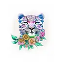 A realistic leopard print pattern with colorful flowers integrated into the spots tattoo design idea