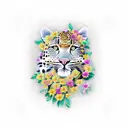 A realistic leopard print pattern with colorful flowers integrated into the spots tattoo design idea