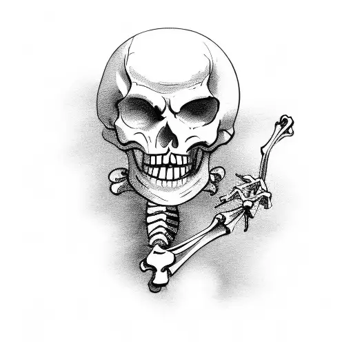 Skeleton dancing to incorrect music notes, black and white color, simplistic, fine line tattoo tattoo design idea