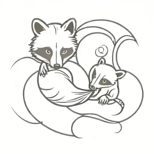 ying yang symbol made from a raccoon and opossum cuddling tattoo design idea