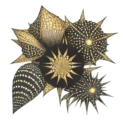 sea urchin star fish and sea shell turn golden ratio tattoo design idea