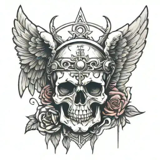 skull angel jesus roman tattoo design idea