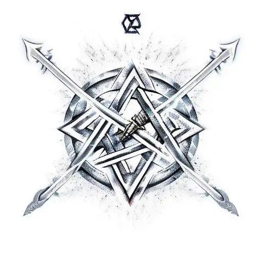 two iron swords with a Star of David on fire tattoo design idea