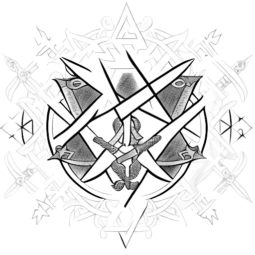 two iron swords with a Star of David on fire tattoo design idea