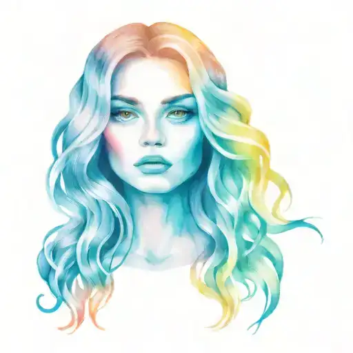 girl with rainbow eyes and wavy hair  tattoo design idea