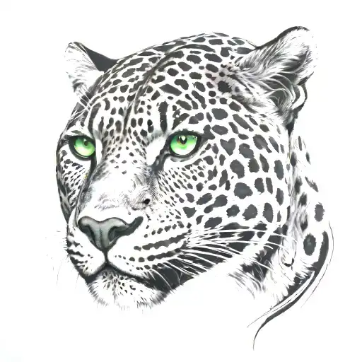 all black jaguar with green eyes and the number 17 written in cursive under the eyes tattoo design idea