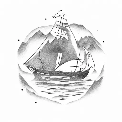 kratos and atreus' silhouette sailing in a paper ship tattoo design idea