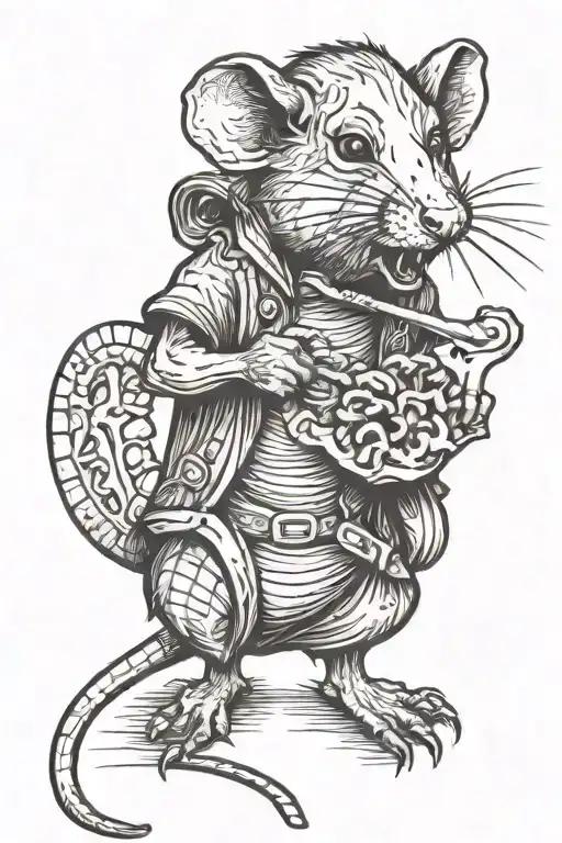 Rat carrying a bone charm in its mouth tattoo design idea