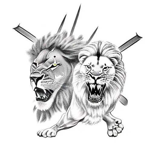 Spartan warrior killing a jumping lion Who is attacking  tattoo design idea