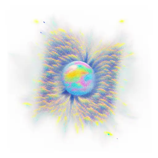 An artist's palette merging with quantum particles tattoo design idea