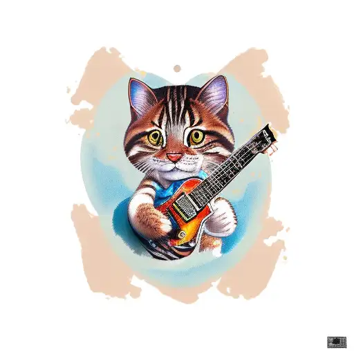 brown Tabby playing les paul tattoo design idea