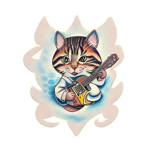brown Tabby playing les paul tattoo design idea