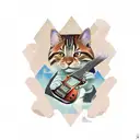brown Tabby playing les paul tattoo design idea